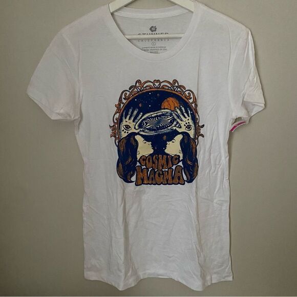 Stunner California T-Shirt White Graphic Cosmic Magma Casual Crew Neck - Picture 1 of 6
